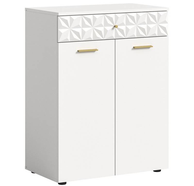 Lomadox Kommode POLLA-158, Schrank 70cm in weiß hochglanz mit 3D-Struktur, B/H/T ca. 70/92/40 cm von Lomadox
