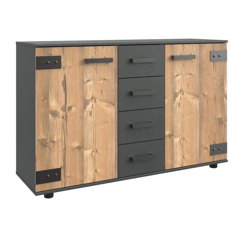 Lomadox Kommode SUNDERLAND-43, graphit grau Fichte Industrial Design Kommode 130x83x41 cm von Lomadox