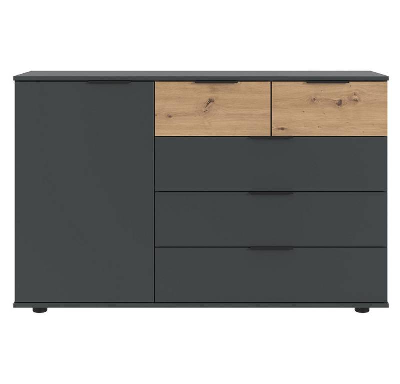 Lomadox Kommode TAVAS-43, Sideboard Schubladenkommode Anrichte graphit mit Eiche Nb. modern von Lomadox