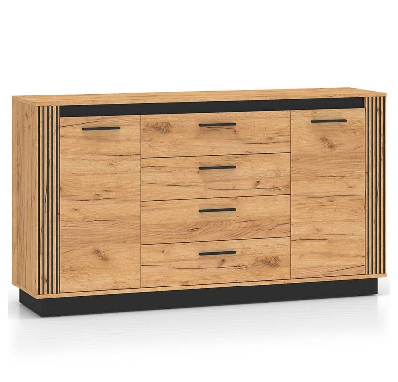 Lomadox Kommode URBANIA-131, Sideboard Anrichte Schrank 160 cm breit modern in Eiche mit schwarz von Lomadox