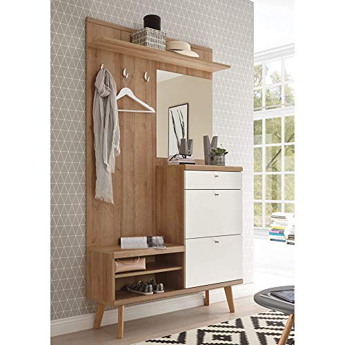 Lomadox Kompakt-Garderobe im Retro Design weiß matt mit Eiche Riviera Nb. von Lomadox