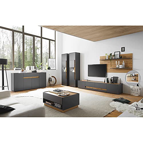 Lomadox Komplettes Wohnzimmer Set mit LED Beleuchtung in anthrazit mit Absetzungen in Wotan Eiche Nb. Lomadox Komplettes Wohnzimmer Set mit LED Beleuchtung in anthrazit mit Absetzungen in Wotan Eiche Nb. von Lomadox