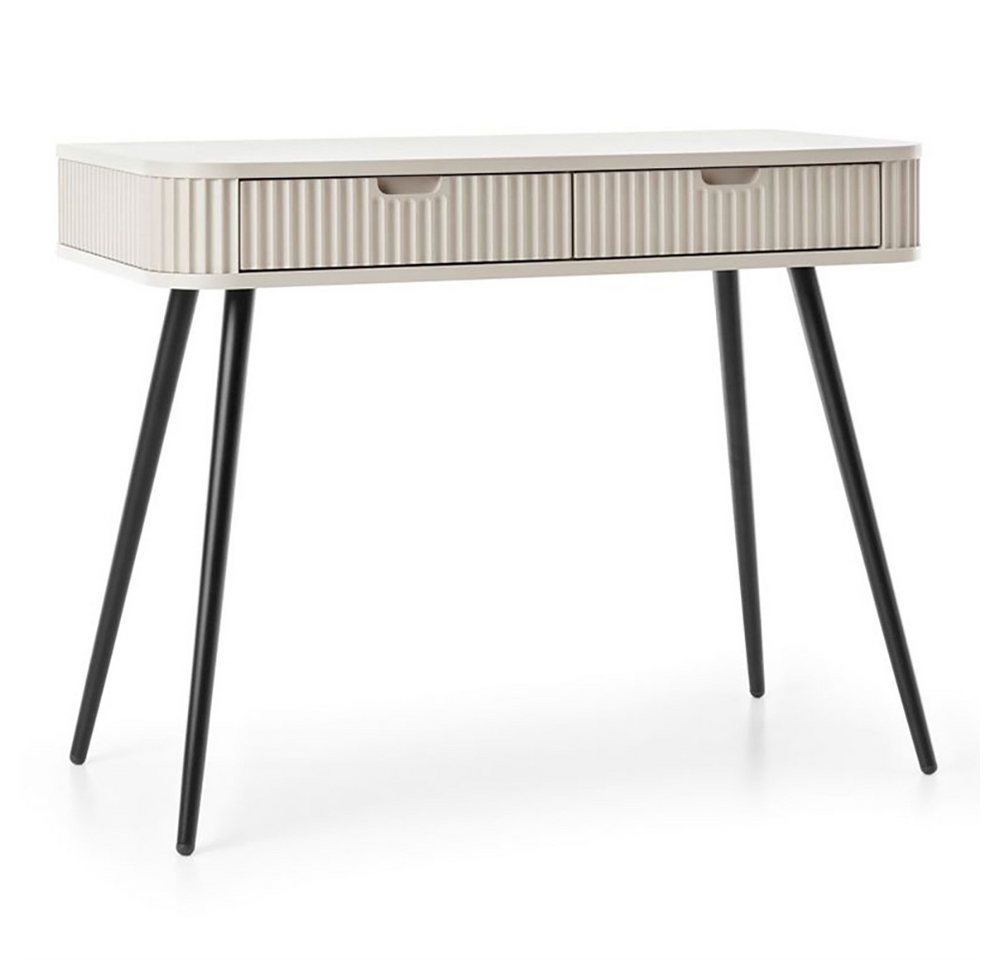 Lomadox Konsolentisch ZARA-160, in Kaschmir Cashmere gerillt Rillen Metallfüße schwarz 103x80x49 cm von Lomadox