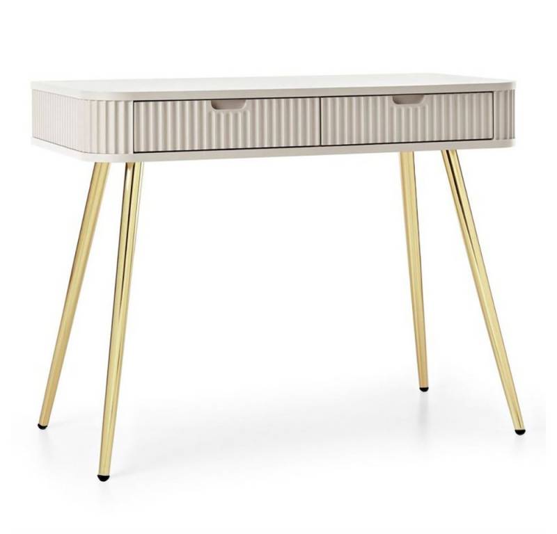 Lomadox Konsolentisch ZARA-160, in Kaschmir beige gerillt Rillen Füße gold 103x80x49 cm von Lomadox