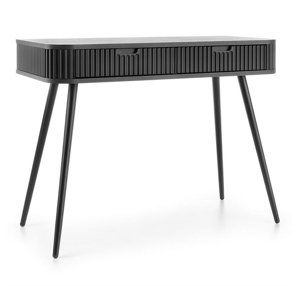 Lomadox Konsolentisch ZARA-160, in schwarz gerillt mit Rillen Metallfüße 2 Schubladen 103x80x49 cm von Lomadox