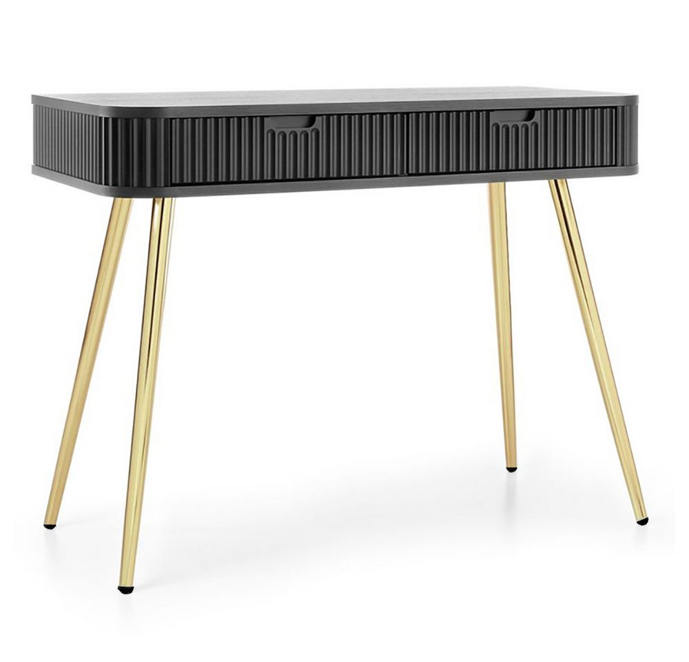 Lomadox Konsolentisch ZARA-160, in schwarz gerillt mit Rillen Metallfüße gold Schubladen 103x80x49 cm von Lomadox
