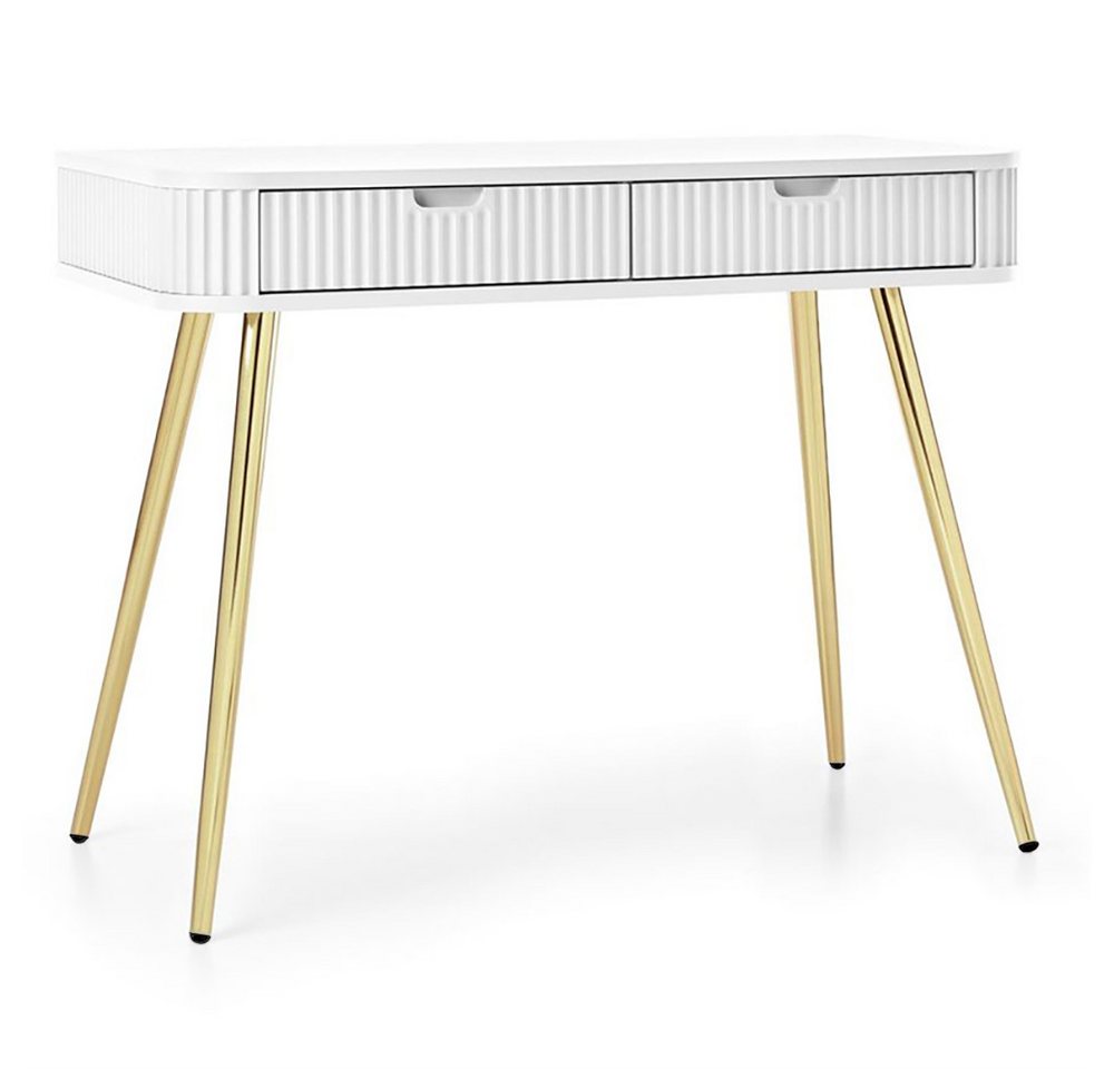 Lomadox Konsolentisch ZARA-160, in weiß gerillt Rillen Metallfüße goldfarben Schubladen 103x80x49 cm von Lomadox
