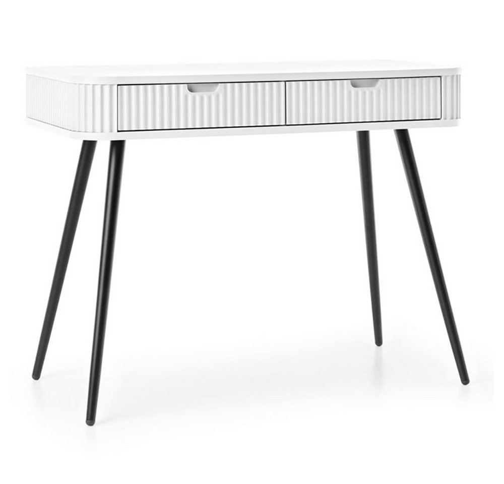 Lomadox Konsolentisch ZARA-160, in weiß gerillt mit Rillen Metallfüße schwarz Schubladen 103x80x49 cm von Lomadox