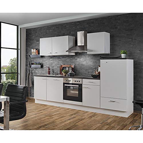 Lomadox Küche mit Elektrogeräten 280cm | Küchenzeile Küchenblock Einbauküche Geschirrspüler | Weiss/Graphit von Lomadox
