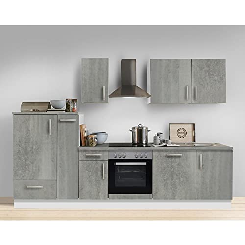 Lomadox Küche mit Elektrogeräten 300cm | Küchenzeile Küchenblock Singleküche Einbauküche E-Geräte | Weiss/Grau von Lomadox