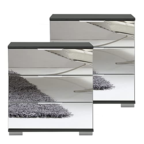 Lomadox LA43-436718 - Schlafzimmer 2er Set Nachttisch Nachtschrank für Boxspringbett in Graphit mit Spiegelfront ELSTRA-43, B/H/T ca. 52/58/38 cm Lomadox LA43-436718 - Schlafzimmer 2er Set Nachttisch Nachtschrank für Boxspringbett in Graphit mit Spiegelfront ELSTRA-43, B/H/T ca. 52/58/38 cm von Lomadox