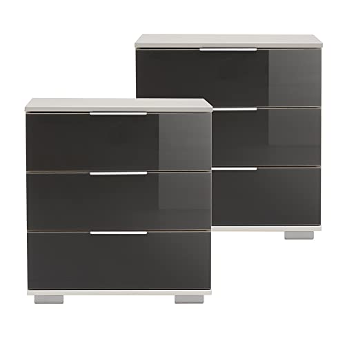 Lomadox LA43-532718 - Schlafzimmer 2er Set Nachttisch Nachtschrank für Boxspringbett in weiß mit grauem Glas ELSTRA-43, B/H/T ca. 52/58/38 cm von Lomadox