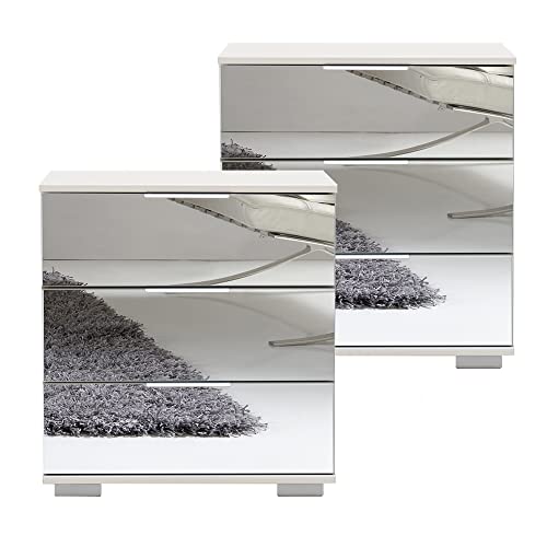 Lomadox LA43-538718 - Schlafzimmer 2er Set Nachttisch Nachtschrank für Boxspringbett in weiß mit Spiegelfront ELSTRA-43, B/H/T ca. 52/58/38 cm von Lomadox