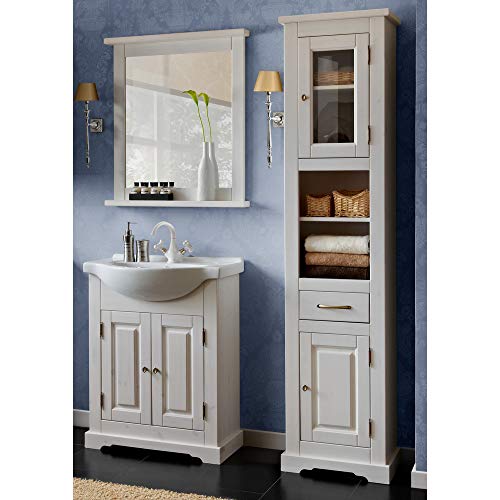 Lomadox Landhaus Badezimmermöbel Set Kiefer Massivholz weiß Gebleicht 65cm Waschtischunterschrank & Keramik Waschbecken Spiegel und Hochschrank Lomadox Landhaus Badezimmermöbel Set Kiefer Massivholz weiß Gebleicht 65cm Waschtischunterschrank & Keramik Waschbecken Spiegel und Hochschrank von Lomadox