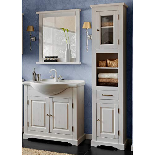 Lomadox Landhaus Badmöbel Set 3teilig Kiefer Massivholz weiß Gebleicht Hochschrank, 85cm Waschtischunterschrank inkl. Keramik Waschtisch Lomadox Landhaus Badmöbel Set 3teilig Kiefer Massivholz weiß Gebleicht Hochschrank, 85cm Waschtischunterschrank inkl. Keramik Waschtisch von Lomadox