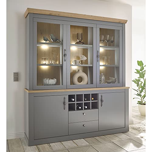 Lomadox Landhaus Esszimmer Buffet in grau mit Artisan Eiche Nb., B/H/T ca. 183/206/44 cm von Lomadox