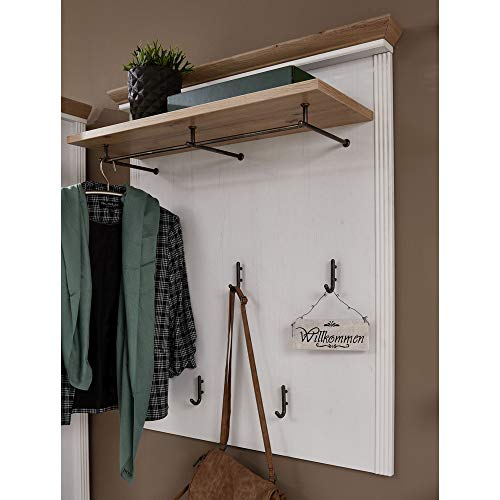 Lomadox Landhaus Garderobenpaneel mit Hutablage in Pinie weiß - Breite: 93cm von Lomadox