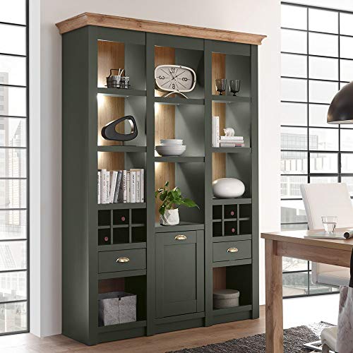 Lomadox Landhaus Regalschrank Buffet Bücherregal, grün mit Wotaneiche, inkl. Bekleuchtung, B/H/T: 147/207/45cm Lomadox Landhaus Regalschrank Buffet Bücherregal, grün mit Wotaneiche, inkl. Bekleuchtung, B/H/T: 147/207/45cm von Lomadox