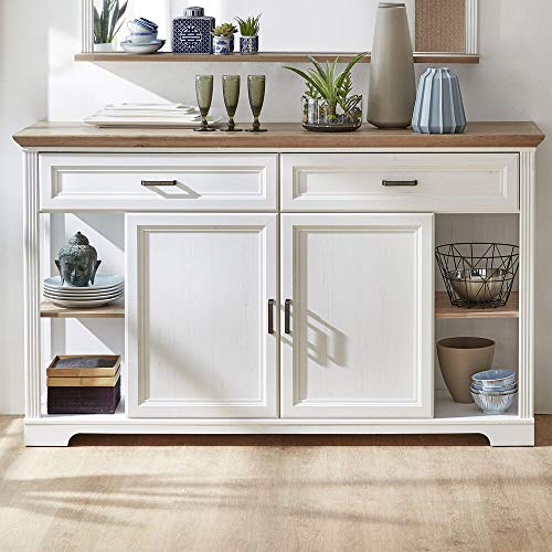 Lomadox Landhaus Sideboard in Pinie weiß Absetzungen in Artisan Eiche Nb. - Breite: 171cm von Lomadox