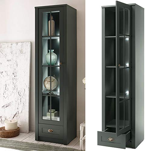Lomadox Landhaus Vitrine in edlem englisch-grün mit Beleuchtung von Lomadox