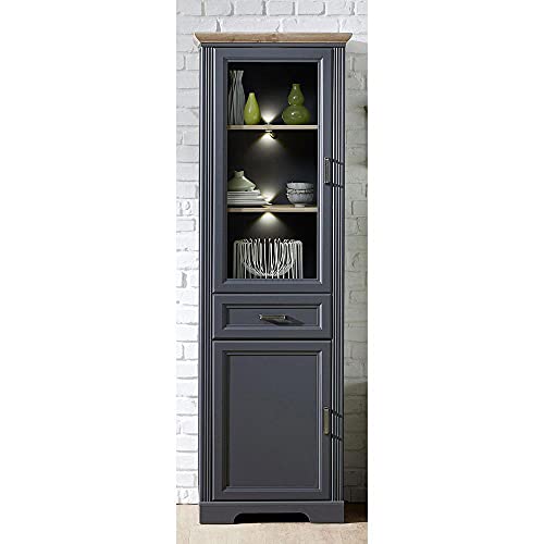 Lomadox Landhaus Vitrine schmal inkl. LED in Graphit mit Eiche, inkl. LED-Beleuchtung Lomadox Landhaus Vitrine schmal inkl. LED in Graphit mit Eiche, inkl. LED-Beleuchtung von Lomadox