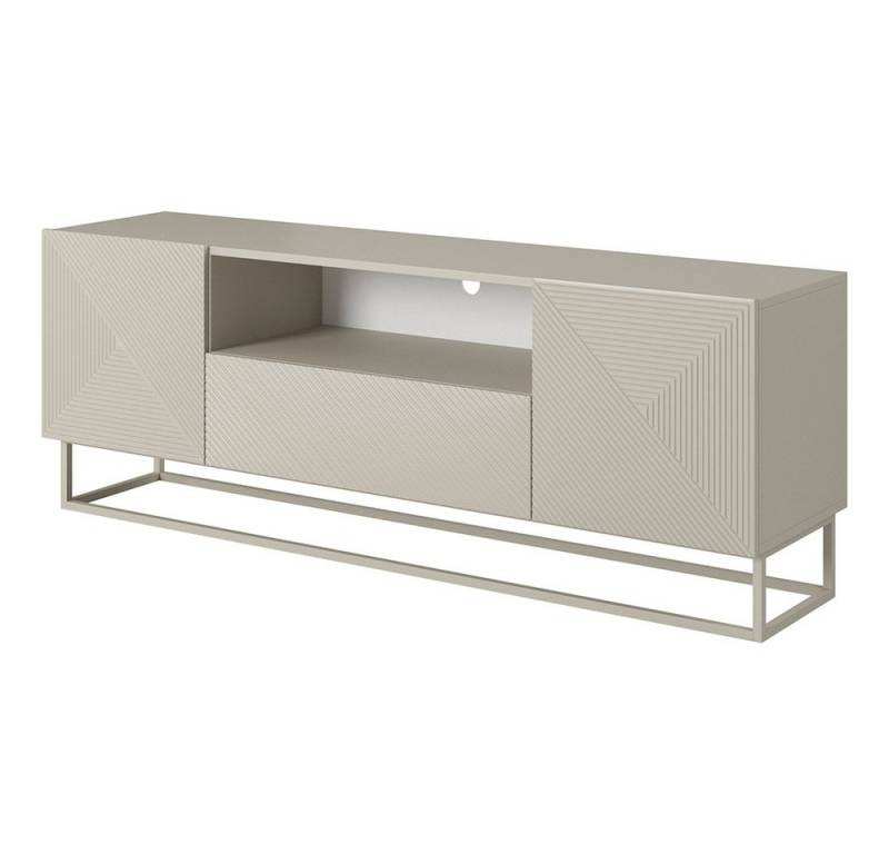 Lomadox Lowboard ADARE-141, 200 cm breit, kaschmir mit gerillter Front, Metallgestell von Lomadox