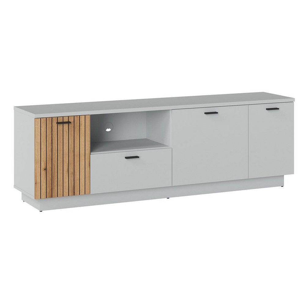 Lomadox Lowboard ASHBURTON-129, TV-Schrank, 180cm, grau mit Eiche, Rillenoptik von Lomadox