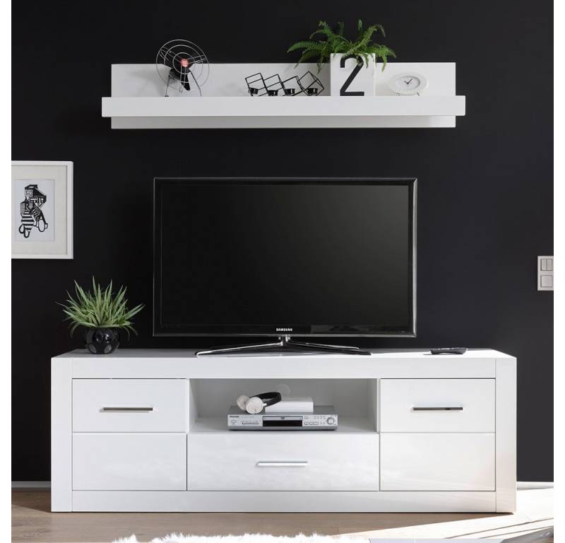 Lomadox Wohnwand BALVE-61, (3-St), Großes TV- mit Wandboard modern in Hochglanz weiß : 180x185x45cm von Lomadox