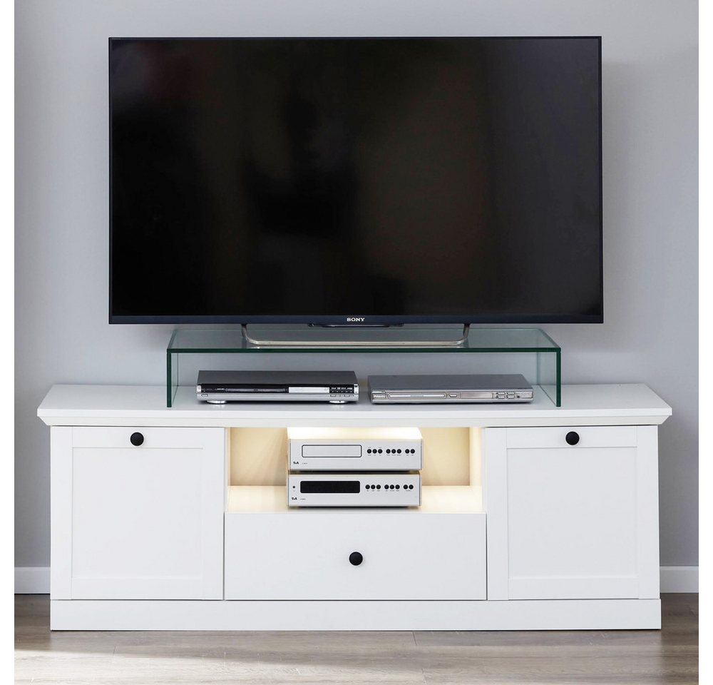 Lomadox Lowboard BERGAMA-19, Fernsehschrank Landhausstil weiß mit LED Beleuchtung, : 139/49/41 cm von Lomadox