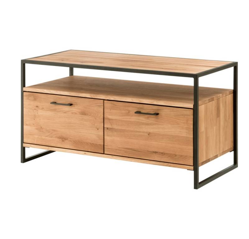 Lomadox Lowboard FORST-64, TV Eiche massiv geölt, mit umlaufendem Metallrahmen, : 155/60/52 cm von Lomadox