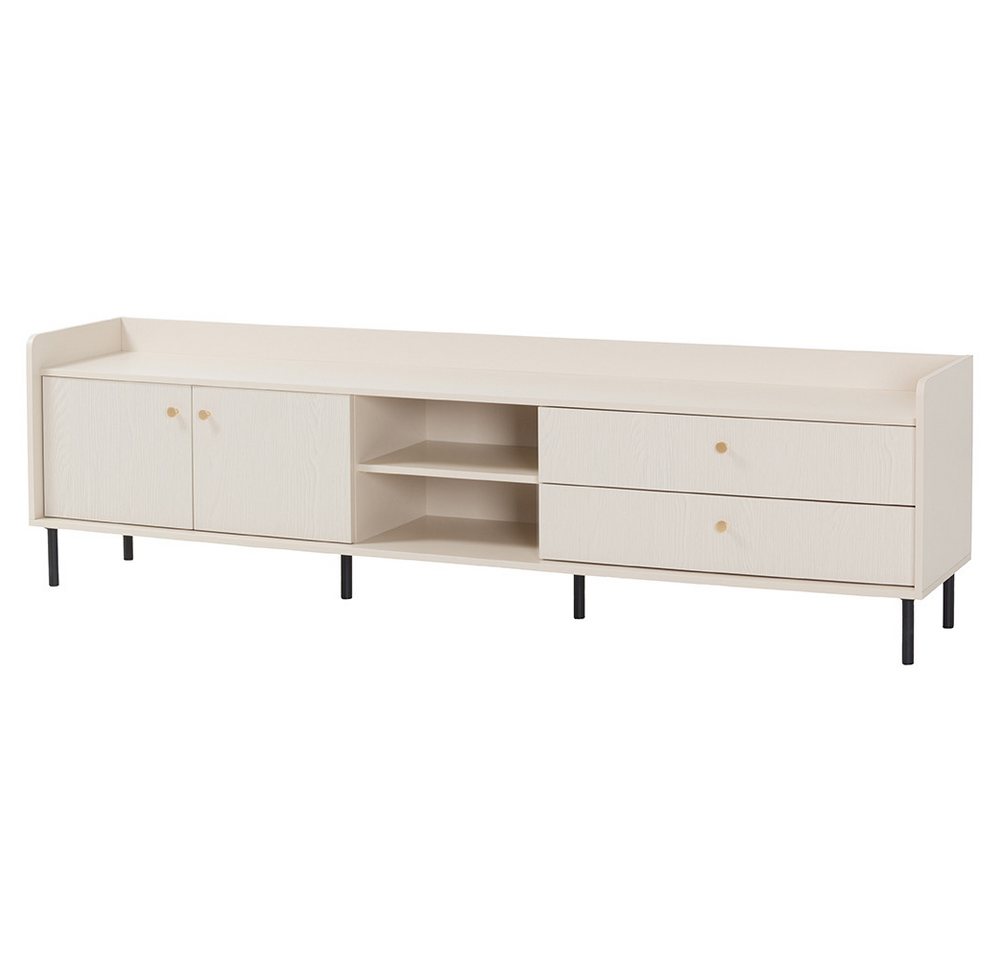 Lomadox Lowboard GORICA-133, in sandbeige, 210cm Breite, fühlbare Struktur, Metallgriffe goldfarben von Lomadox