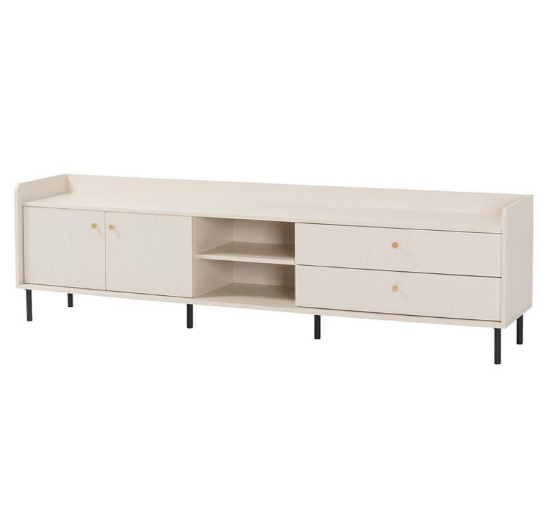 Lomadox Lowboard GORICA-133, in sandbeige, 210cm Breite, fühlbare Struktur, Metallgriffe goldfarben von Lomadox