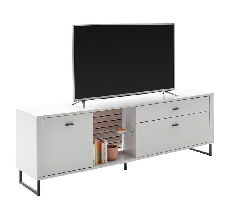 Lomadox Lowboard LAUREANA-05, TV-Schrank, 210cm breit, weiß mit Eiche, LED-Beleuchtung, montiert von Lomadox