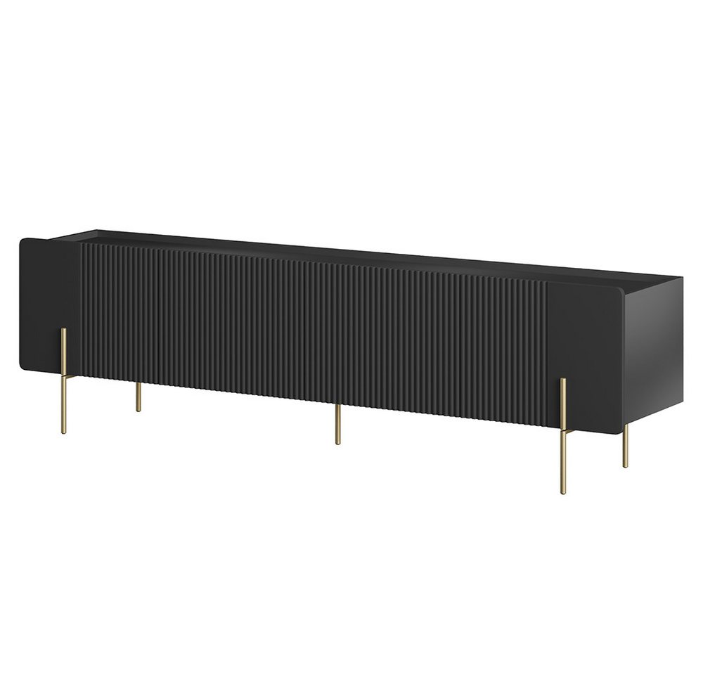 Lomadox Lowboard MEAFORD-141, schwarz, Rillenfront, goldfarbene Füße, 200 cm breit, grifflos von Lomadox