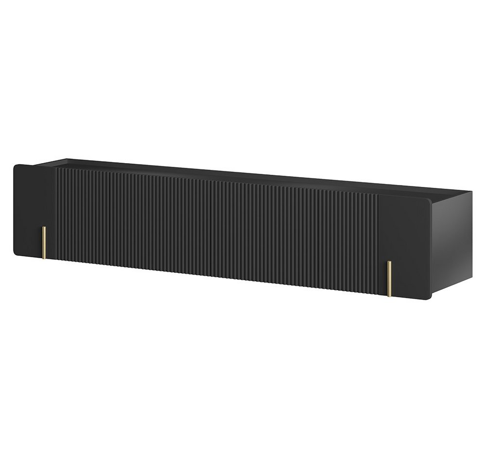 Lomadox Lowboard MEAFORD-141, schwebend, 200 cm breit, Rillenfront, schwarz, goldfarbene Akzente von Lomadox