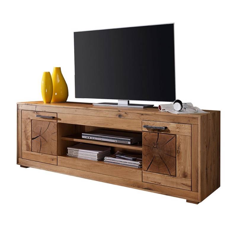 Lomadox Lowboard WINNIPEG-69, Fernsehschrank 200cm, Eiche massiv geölt, Hirnholz-Details, montiert von Lomadox