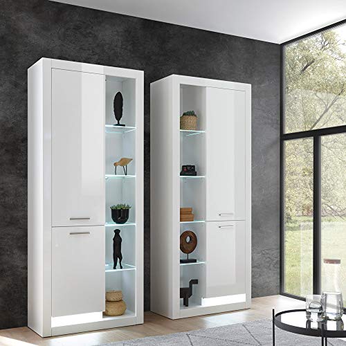 Lomadox Moderner und Zeitloser Vitrinenschrank 2er-Set in Hochglanz weiß, inkl. LED-Beleuchtung, B/H/T: 180/195/37cm Lomadox Moderner und Zeitloser Vitrinenschrank 2er-Set in Hochglanz weiß, inkl. LED-Beleuchtung, B/H/T: 180/195/37cm von Lomadox