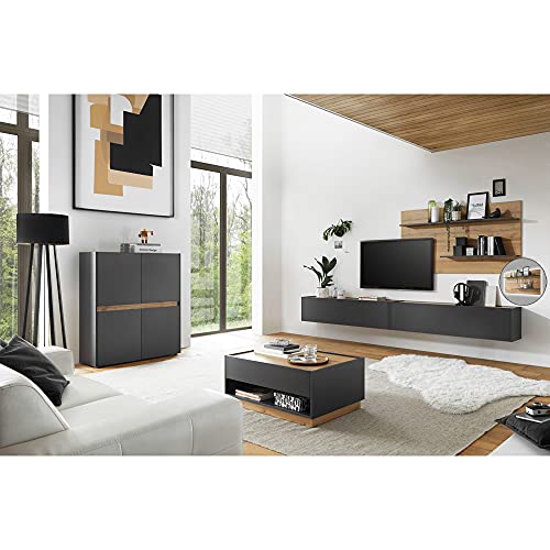 Lomadox Modernes Wohnzimmer in anthrazit mit Absetzungen in Wotan Eiche Nb. Lomadox Modernes Wohnzimmer in anthrazit mit Absetzungen in Wotan Eiche Nb. von Lomadox