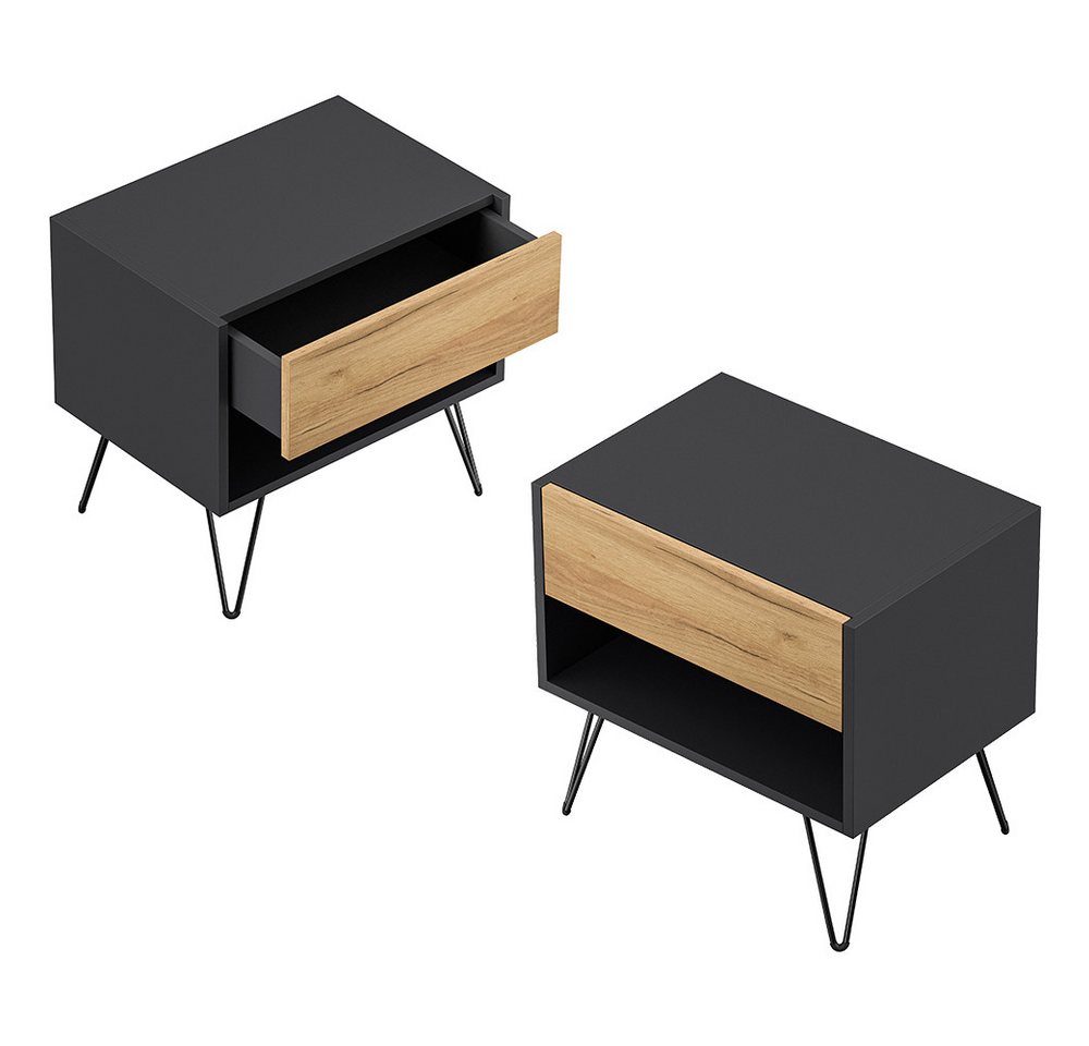 Lomadox Nachttisch INDIANAPOLIS-02, 2er Set, 51cm breit, graphit mit Eiche, grifflos Lomadox Nachttisch INDIANAPOLIS-02, 2er Set, 51cm breit, graphit mit Eiche, grifflos von Lomadox