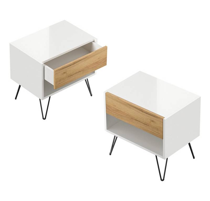 Lomadox Nachttisch INDIANAPOLIS-02, 2er Set, 51cm breit, weiß Hochglanz mit Eichee, grifflos Lomadox Nachttisch INDIANAPOLIS-02, 2er Set, 51cm breit, weiß Hochglanz mit Eichee, grifflos von Lomadox