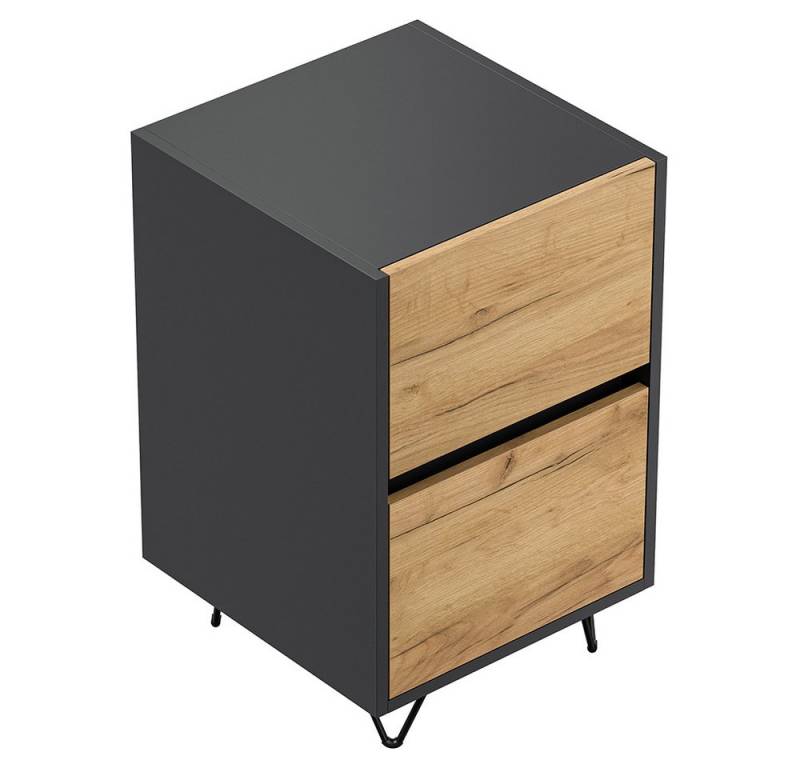 Lomadox Nachttisch INDIANAPOLIS-02, 41cm breit, graphit mit Eiche, grifflos von Lomadox