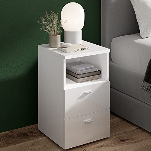 Lomadox Nachttisch Nachtschrank in Hochglanz weiß, auch für Boxspringbetten geeignet, B/H/T ca. 35/61,5/39,9 cm von Lomadox