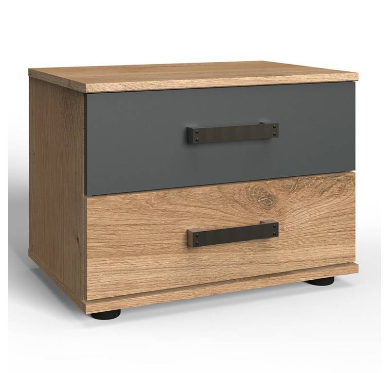 Lomadox Nachttisch SUNDERLAND-43, Eiche graphit grau 2 Schubladen Industrial Design 52x40x38 cm von Lomadox