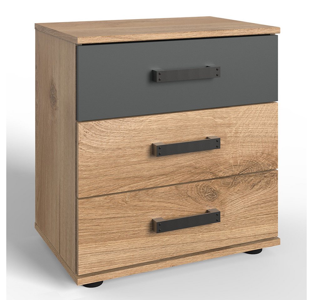 Lomadox Nachttisch SUNDERLAND-43, Eiche graphit grau 3 Schubladen Nachtschrank 52x58x38 cm Lomadox Nachttisch SUNDERLAND-43, Eiche graphit grau 3 Schubladen Nachtschrank 52x58x38 cm von Lomadox