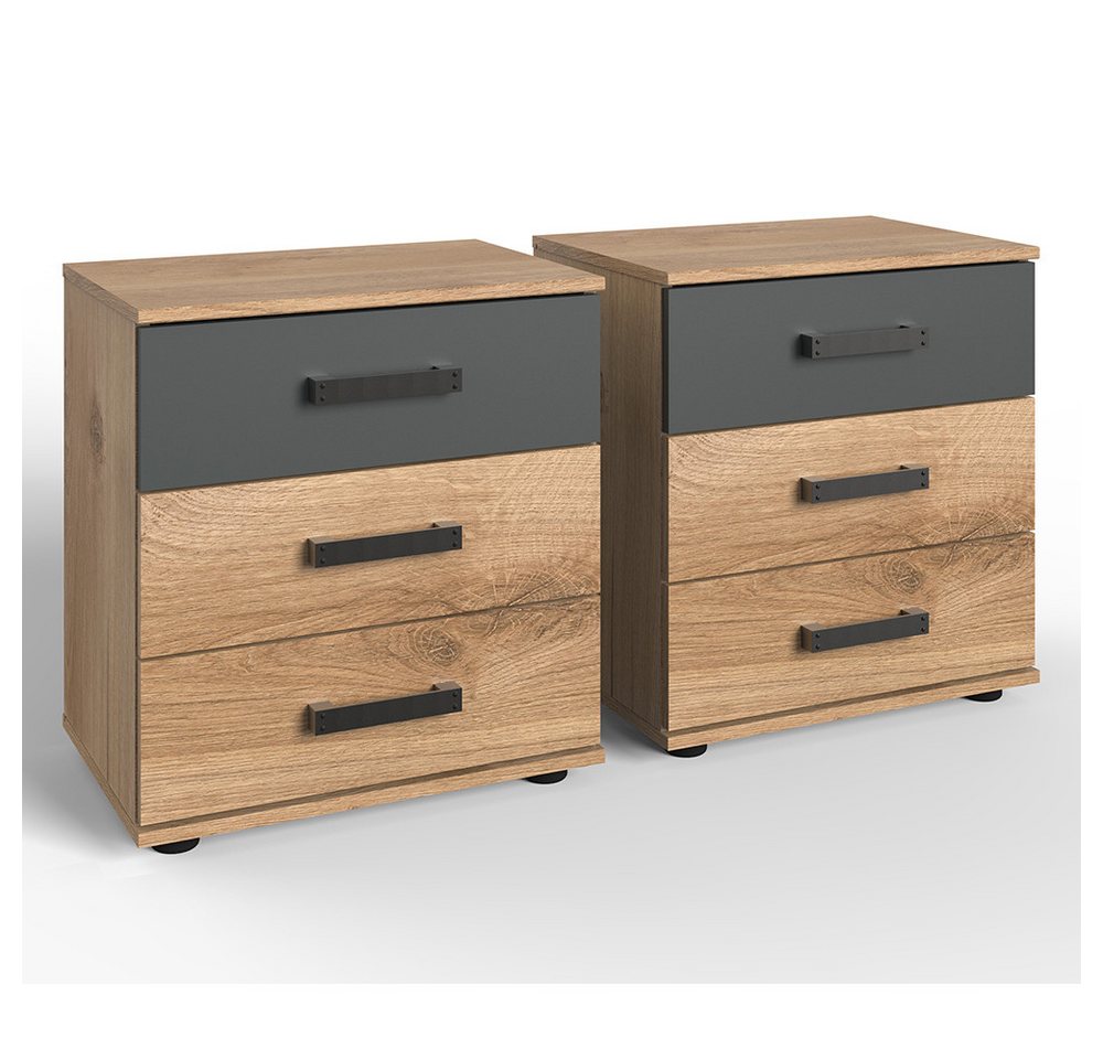 Lomadox Nachttisch SUNDERLAND-43, Eiche graphit grau Industrial Design 2er Set 52x58x38 cm von Lomadox