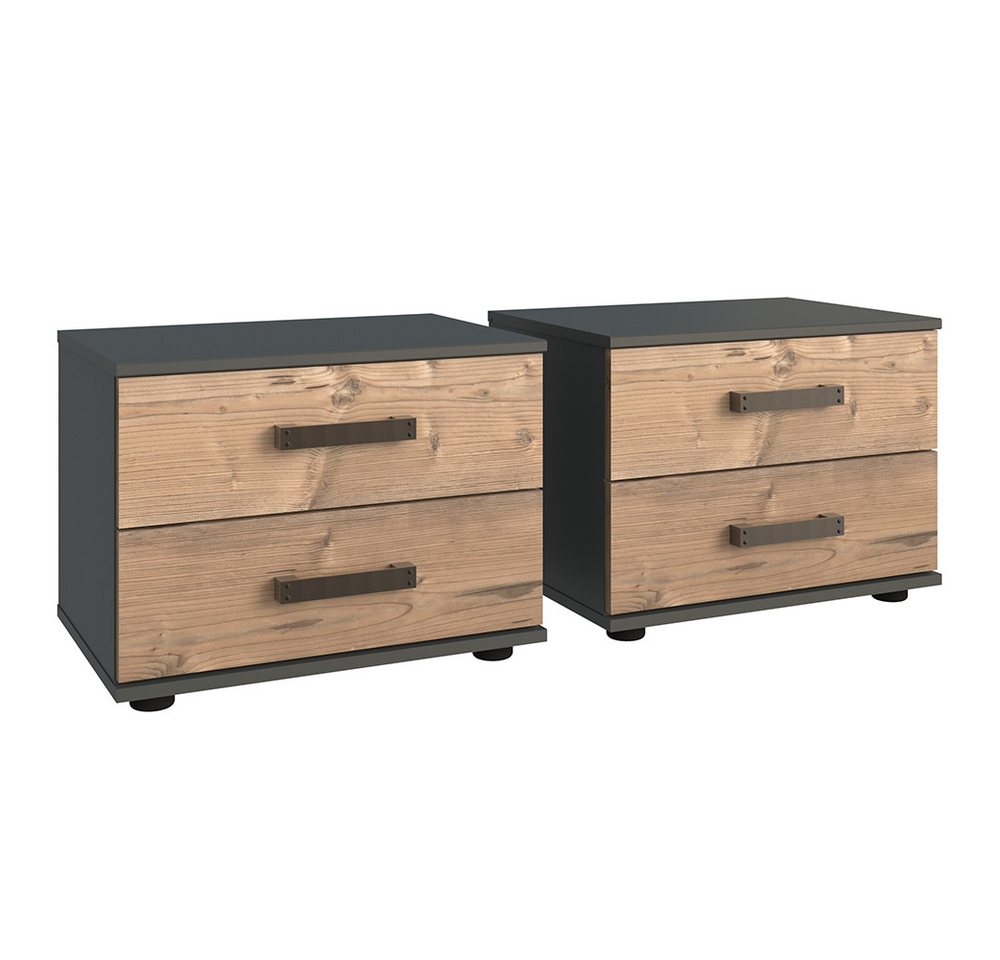 Lomadox Nachttisch SUNDERLAND-43, Fichte graphit grau 2er Set Nachtkommode 52x40x38 cm von Lomadox