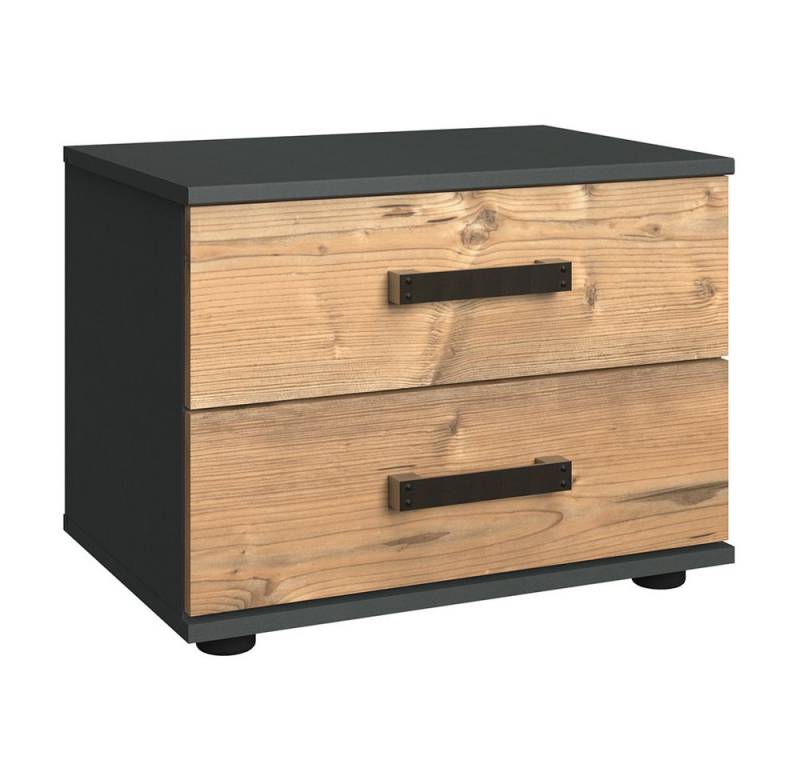 Lomadox Nachttisch SUNDERLAND-43, graphit grau Fichte 2 Schubladen Industrial Design 52x40x38 cm von Lomadox
