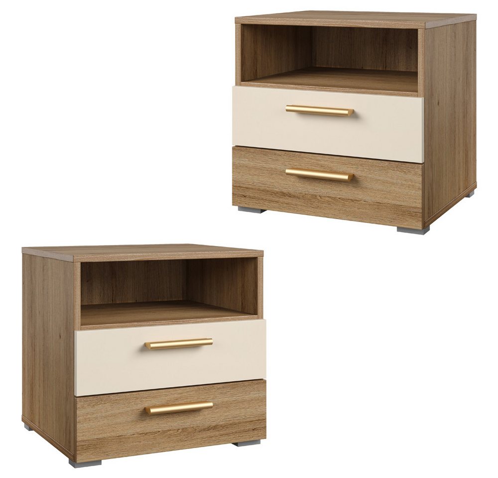 Lomadox Nachttisch VARESE-83, Eiche beige Griffe goldfarben 2er Set je 46x45x40,5cm von Lomadox