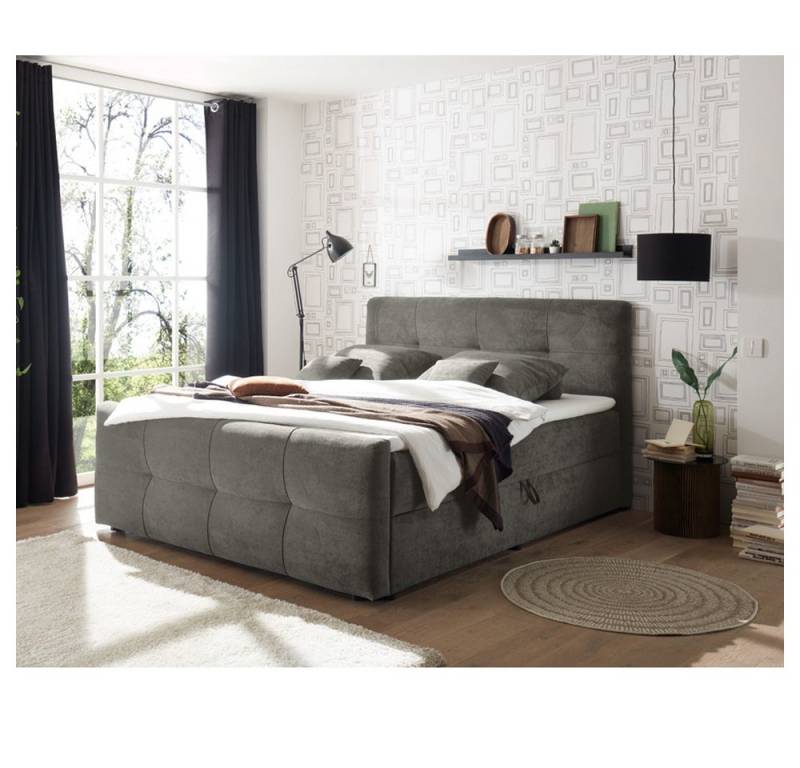 Lomadox Polsterbett WINDSOR-09, Doppelbett Ehebett Hotelbett Bett grau Bettkasten H2 180x200 Topper von Lomadox