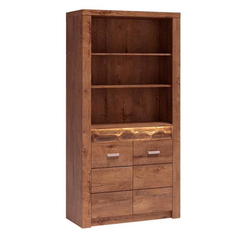 Lomadox Regal INGENIO-161, Bücherregal Mehrzweckschrank Schrankregal mit LED Beleuchtung in braun von Lomadox
